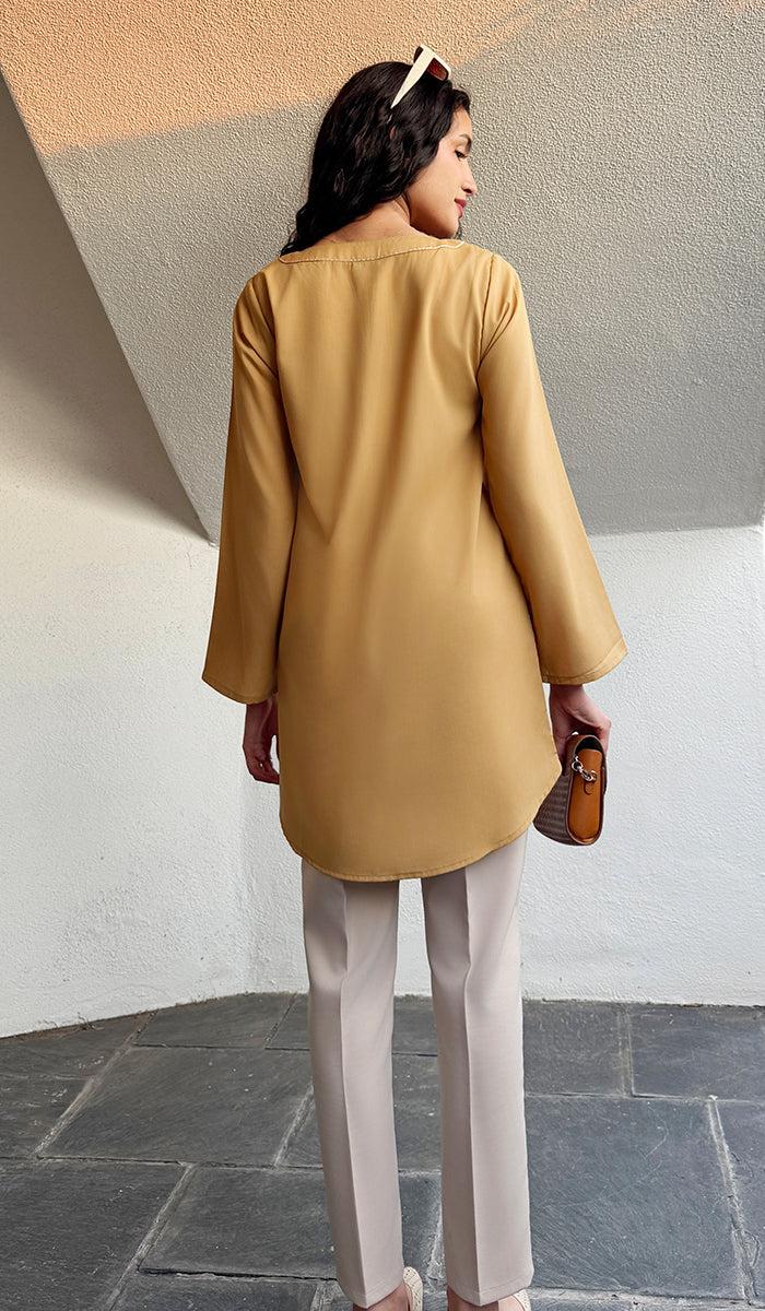 Silva Mostly Cotton Long Modest Tunic - Saffron - PREORDER (ships in 2 weeks)