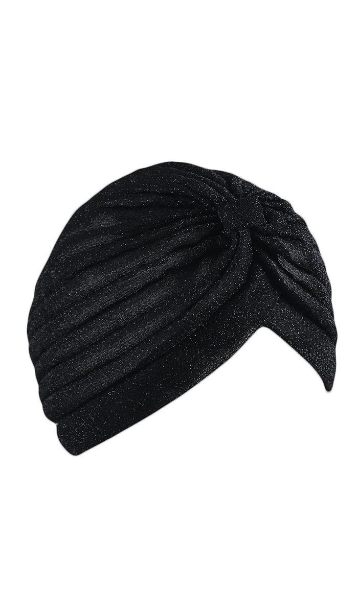 Simone Sparkly One Piece Pull on Stretchy Turban - Black