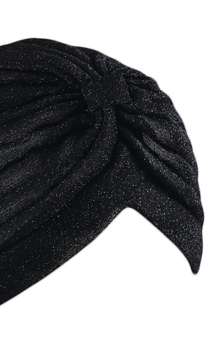 Simone Sparkly One Piece Pull on Stretchy Turban - Black