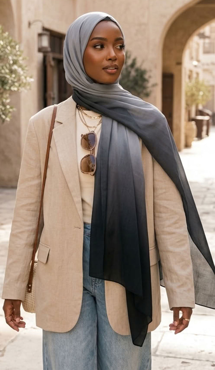 Solea Ombre Modal Wrap Hijab Scarf - Gray/Black
