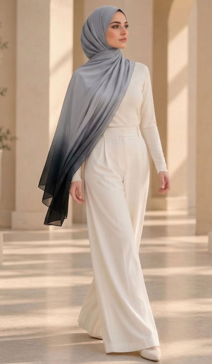 Solea Ombre Modal Wrap Hijab Scarf - Gray/Black