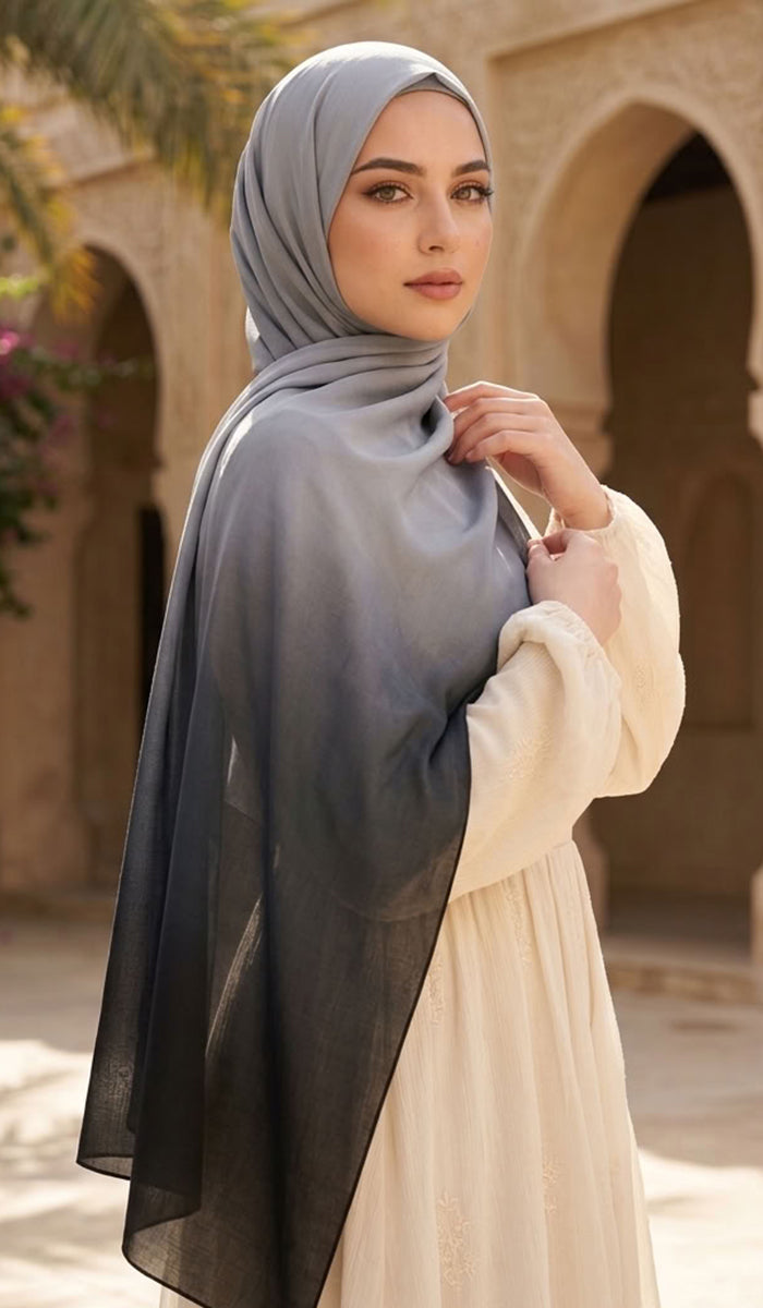Solea Ombre Modal Wrap Hijab Scarf - Gray/Black