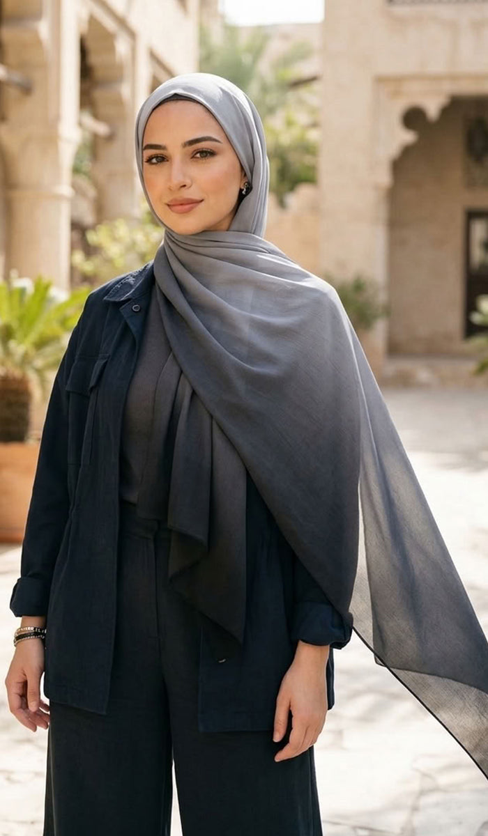 Solea Ombre Modal Wrap Hijab Scarf - Gray/Black