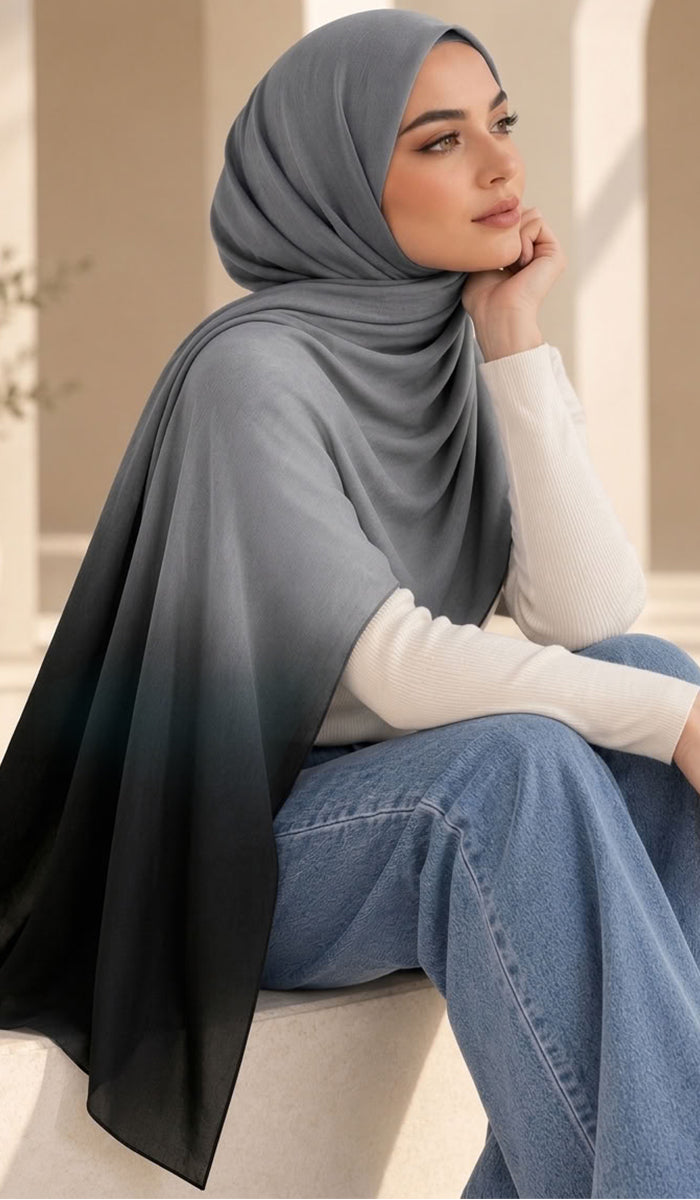 Solea Ombre Modal Wrap Hijab Scarf - Gray/Black