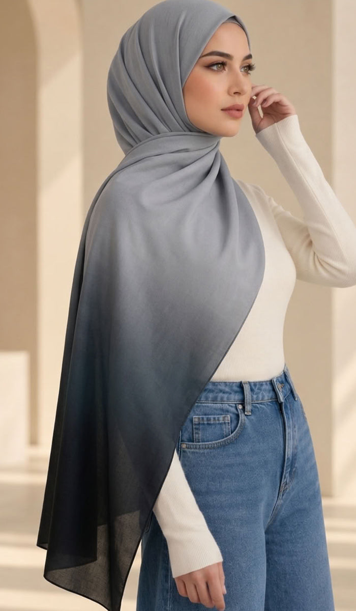 Solea Ombre Modal Wrap Hijab Scarf - Gray/Black