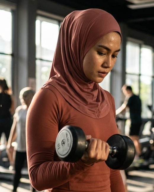Woman exercising with dumbbells in a gym setting