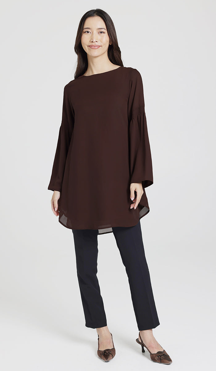 Sundus Long Chiffon Modest Top - Chocolate - PREORDER (ships in 2 weeks)