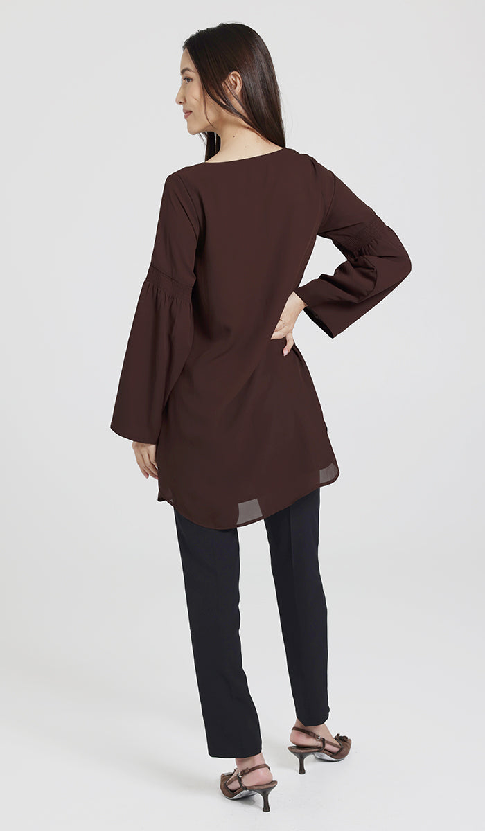Sundus Long Chiffon Modest Top - Chocolate - PREORDER (ships in 2 weeks)