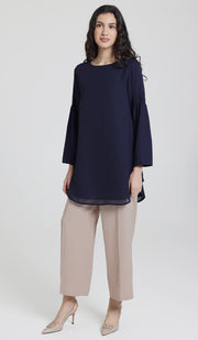Sundus Long Chiffon Modest Top - Navy - PREORDER (ships in 2 weeks)