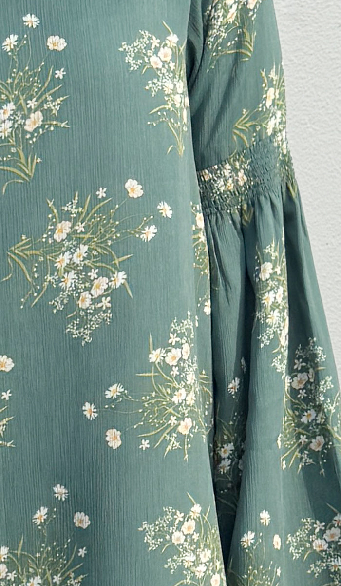 Sundus Long Chiffon Print Modest Top - Jade Floral