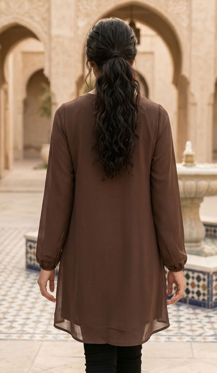 Tunique modeste longue brodée Suroor - Sauge
