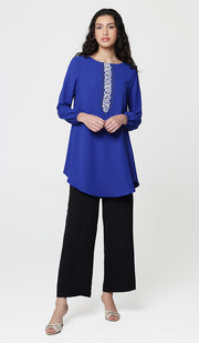 Suroor Embroidered Long Modest Tunic - Royal Blue