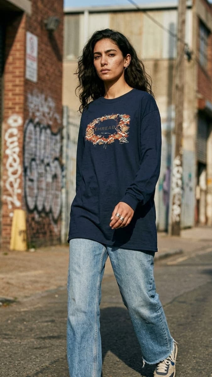 Threads 100% Cotton Long Sleeve Graphic T-Shirt
