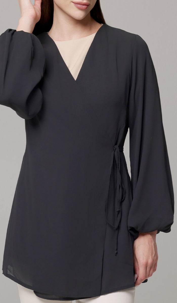 Ula Light Long Comfy Wrap Jacket - Black - FINAL SALE