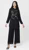 Uzma Chiffon Embroidered Long Modest Tunic - Black