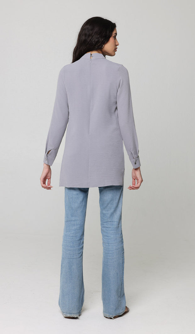 Valia Modest Essential Everyday Blouse - Pearl Gray