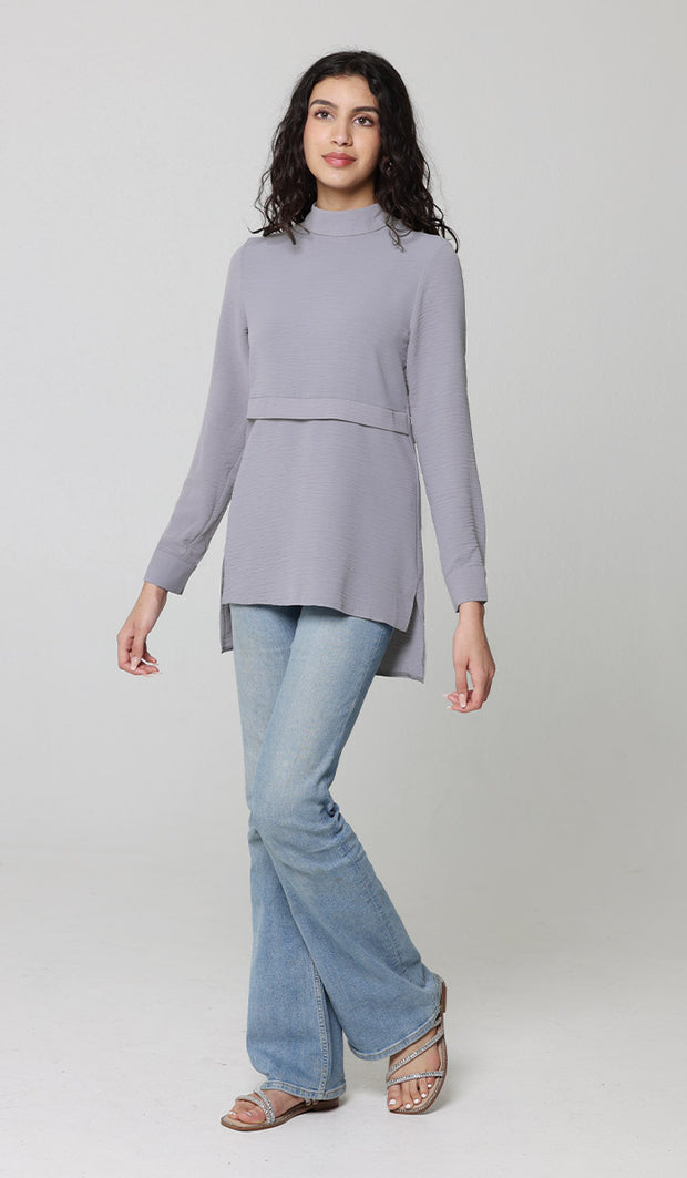 Valia Modest Essential Everyday Blouse - Pearl Gray