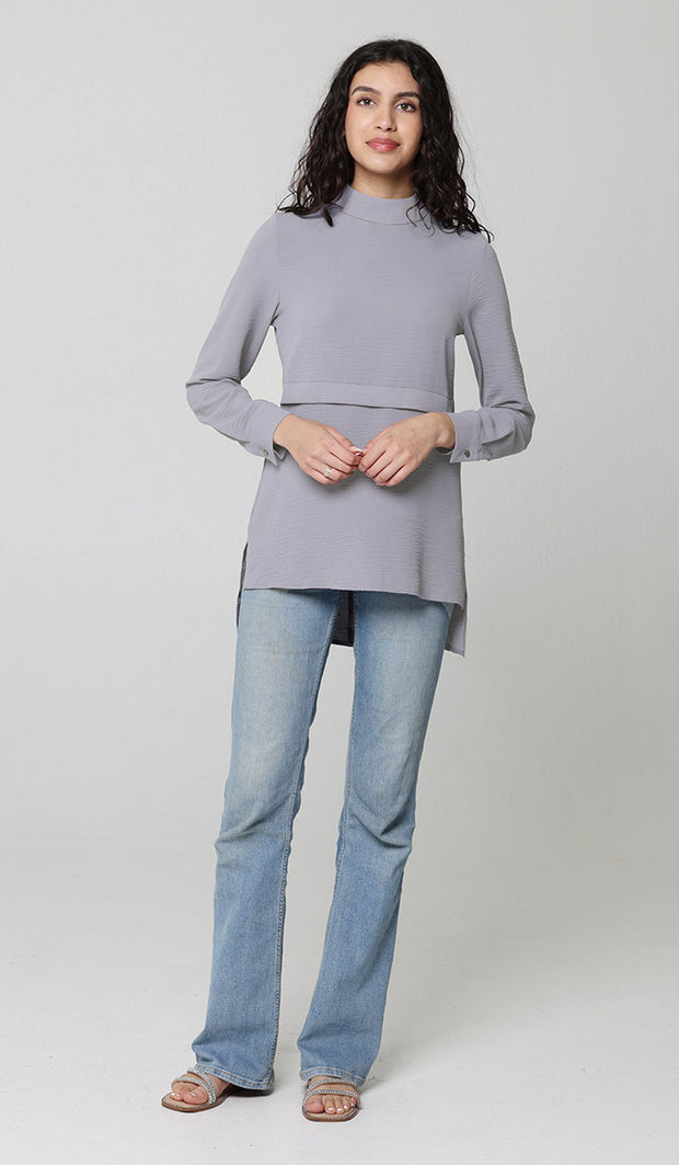 Valia Modest Essential Everyday Blouse - Pearl Gray