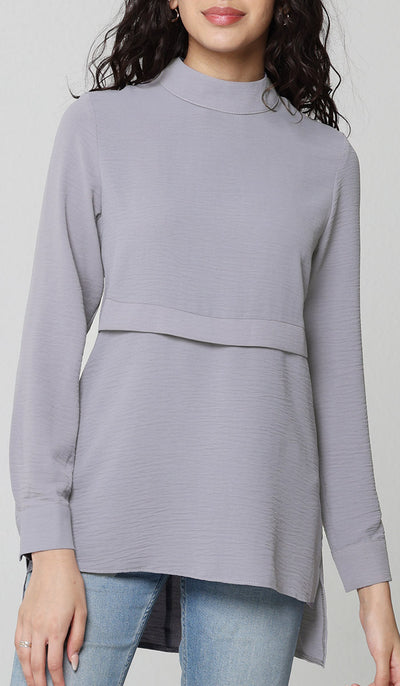 Valia Modest Essential Everyday Blouse - Pearl Gray