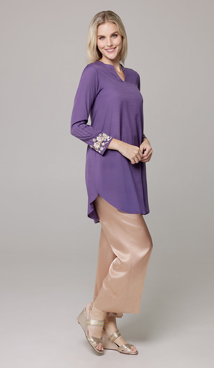 Wafa Embroidered Modest Formal Tunic - Iris/Gold/Silver - PREORDER (ships in 2 weeks)