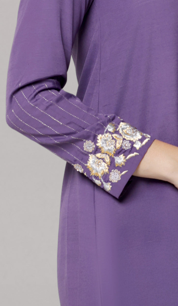 Wafa Embroidered Modest Formal Tunic - Iris/Gold/Silver - PREORDER (ships in 2 weeks)