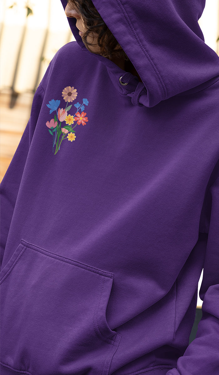 Wild Blooms Cotton Rich Fleece Hoodie with Arabic Calligraphy - Hubb