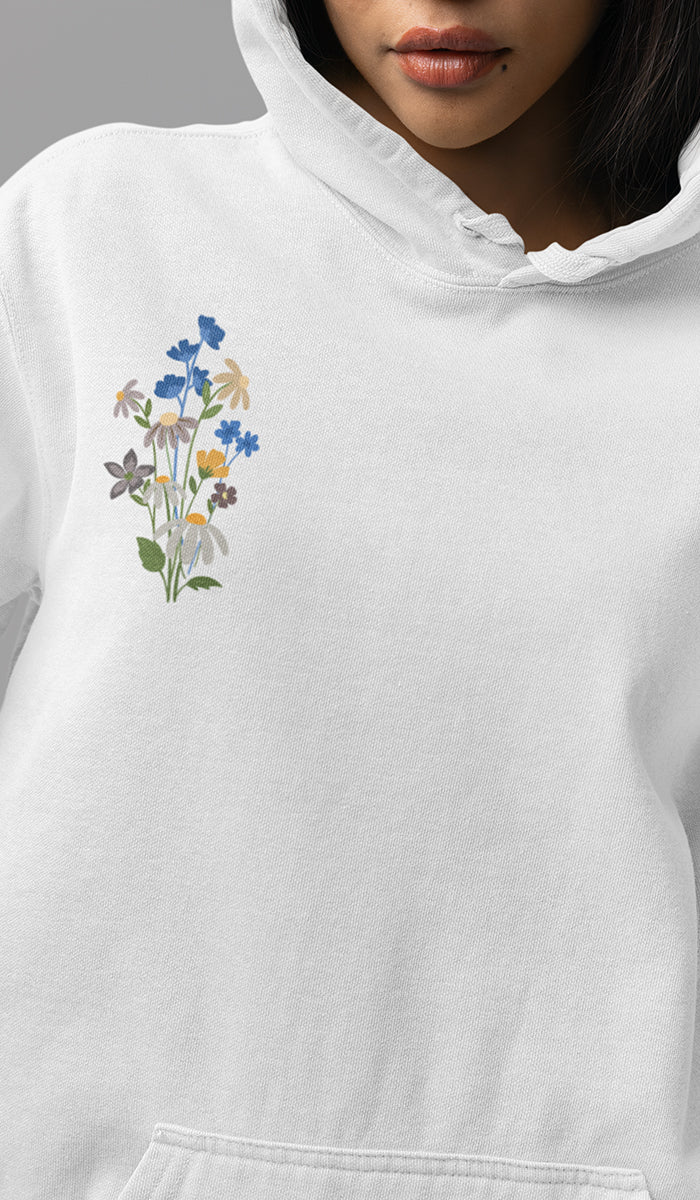 Wild Blooms Cotton Rich Fleece Hoodie with Arabic Calligraphy - Sabr