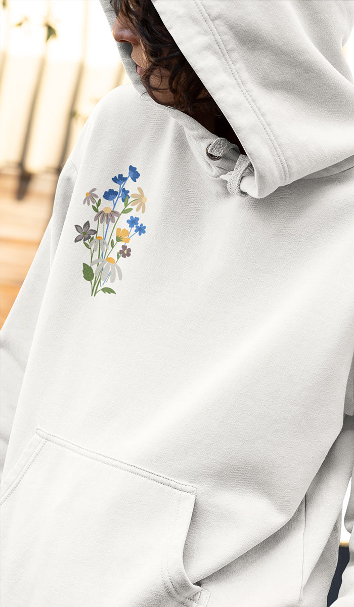 Wild Blooms Cotton Rich Fleece Hoodie with Arabic Calligraphy - Sabr