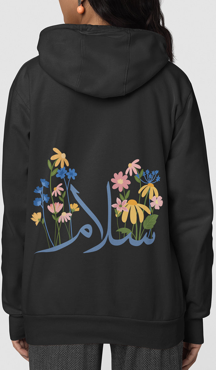 Wild Blooms Cotton Rich Fleece Hoodie with Arabic Calligraphy - Salam