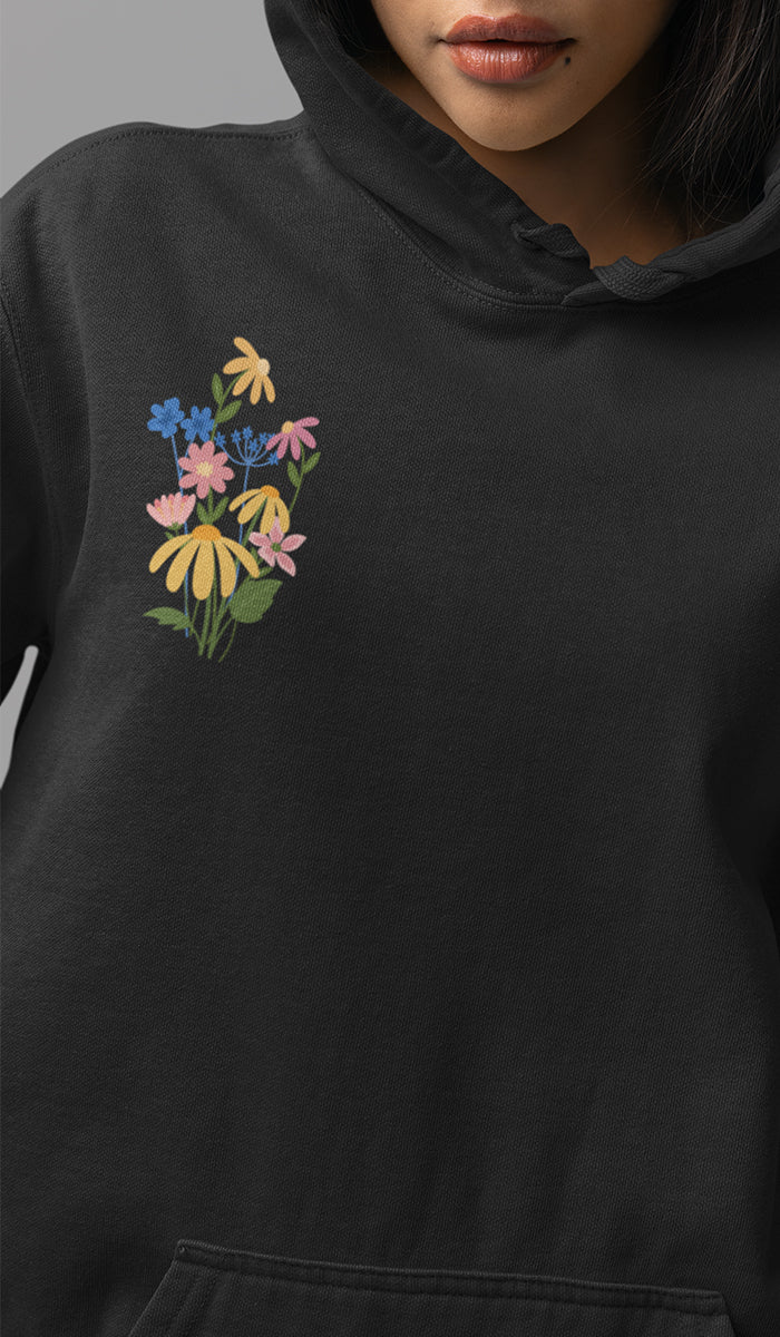 Wild Blooms Cotton Rich Fleece Hoodie with Arabic Calligraphy - Salam