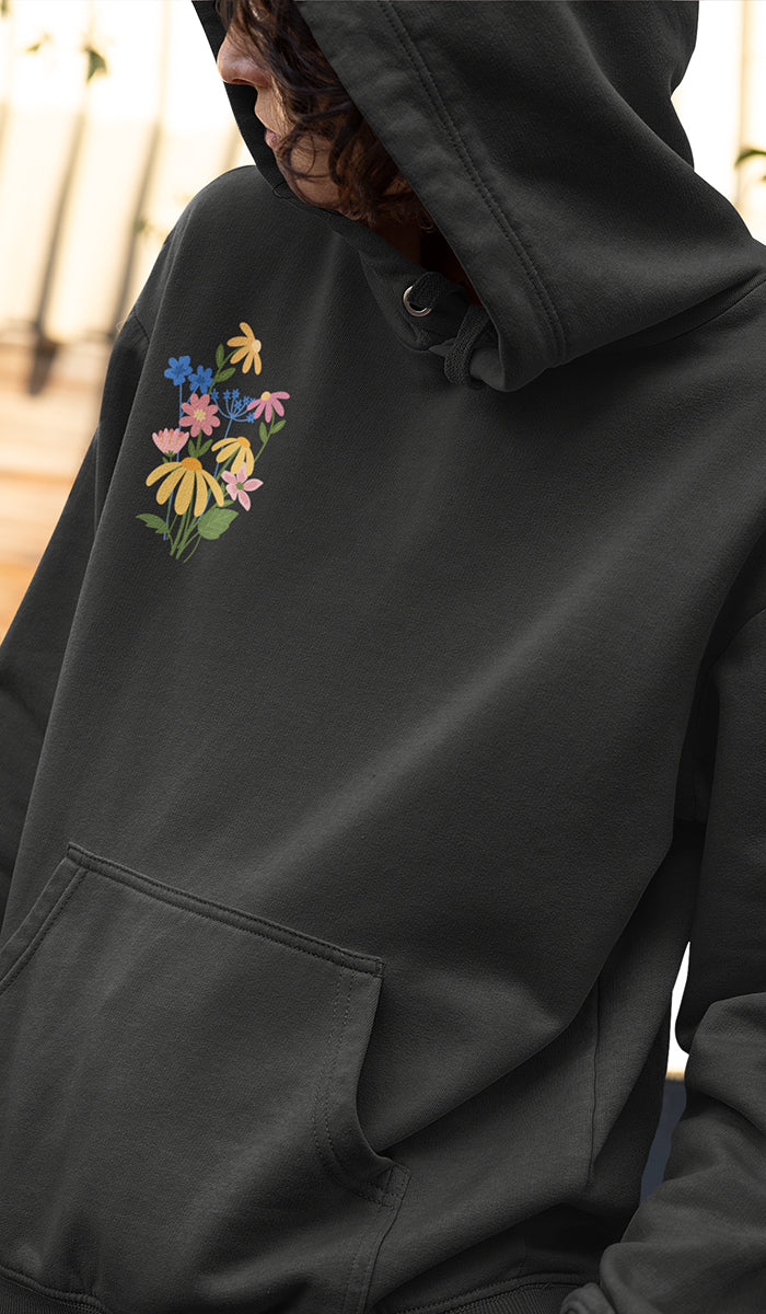 Wild Blooms Cotton Rich Fleece Hoodie with Arabic Calligraphy - Salam
