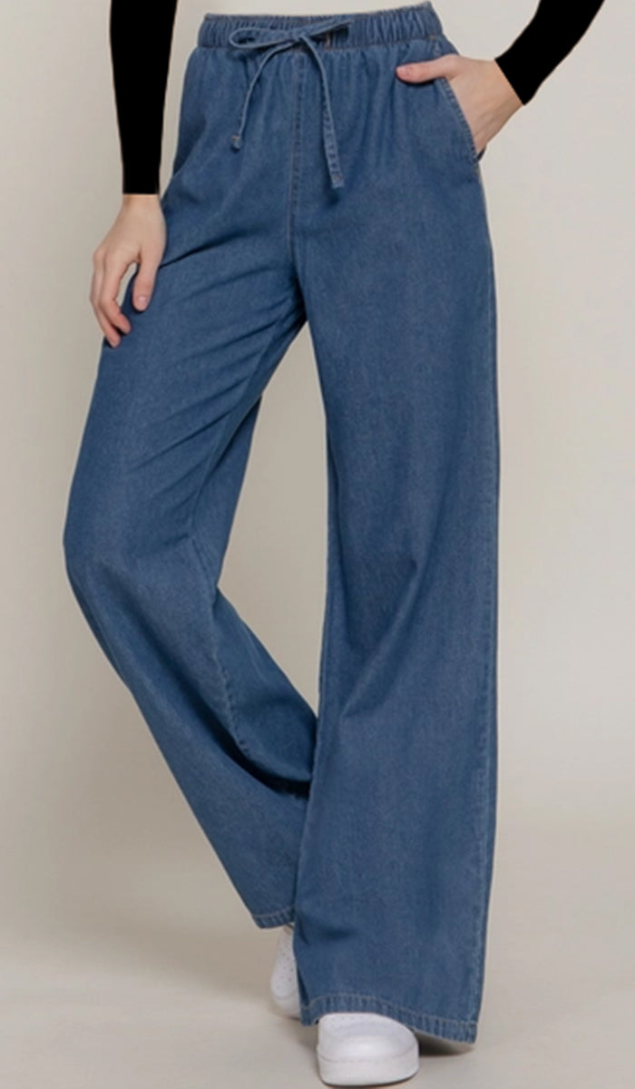 Yasmin Light Cotton Denim Wide Leg Pants