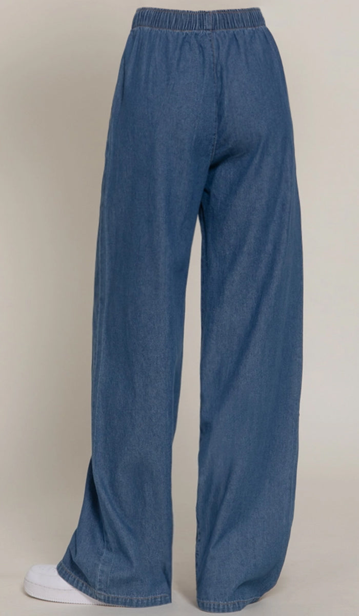 Yasmin Light Cotton Denim Wide Leg Pants