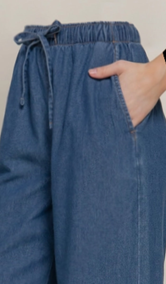 Yasmin Light Cotton Denim Wide Leg Pants