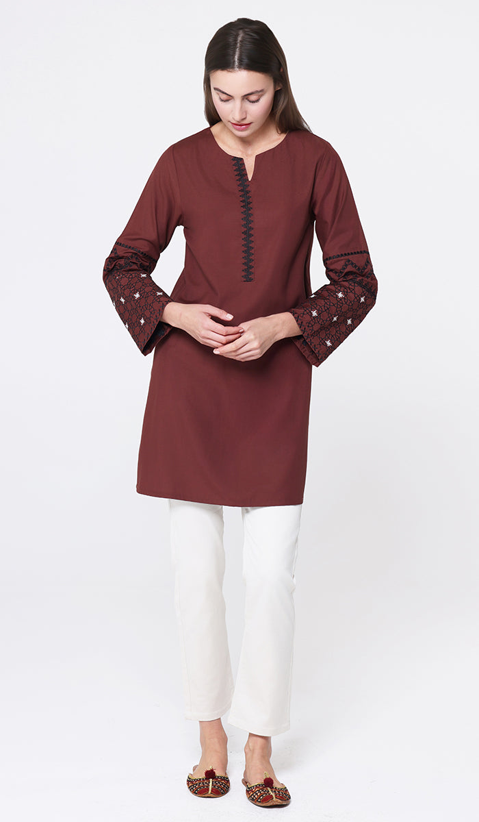 Tunique longue et modeste de tous les jours Parisa Mostly Cotton - Charbon - PRÉCOMMANDE (expédiée dans 2 semaines)