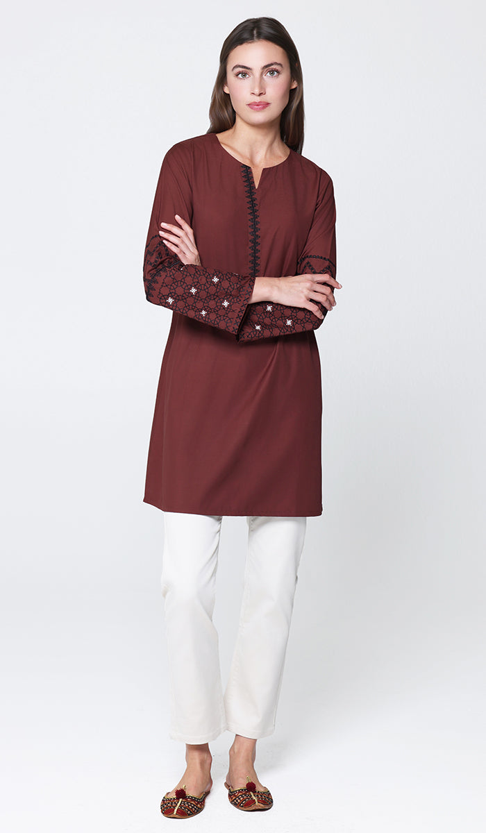 Tunique longue et modeste de tous les jours Parisa Mostly Cotton - Charbon - PRÉCOMMANDE (expédiée dans 2 semaines)