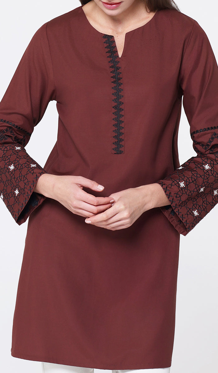 Tunique longue et modeste de tous les jours Parisa Mostly Cotton - Charbon - PRÉCOMMANDE (expédiée dans 2 semaines)