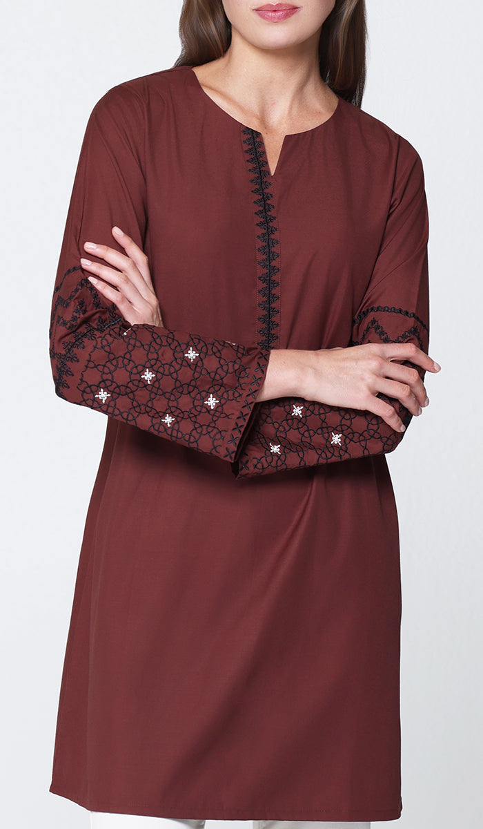 Tunique longue et modeste de tous les jours Parisa Mostly Cotton - Charbon - PRÉCOMMANDE (expédiée dans 2 semaines)