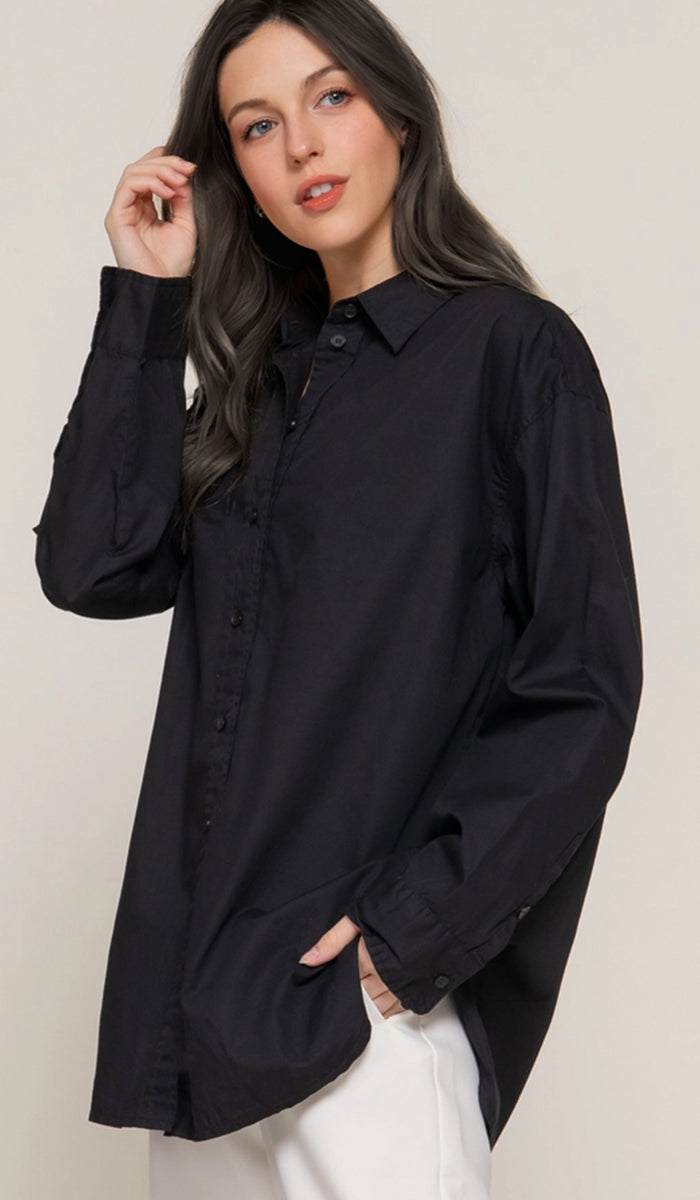 Zarin Relaxed Fit Cotton Poplin Buttondown Shirt - Black
