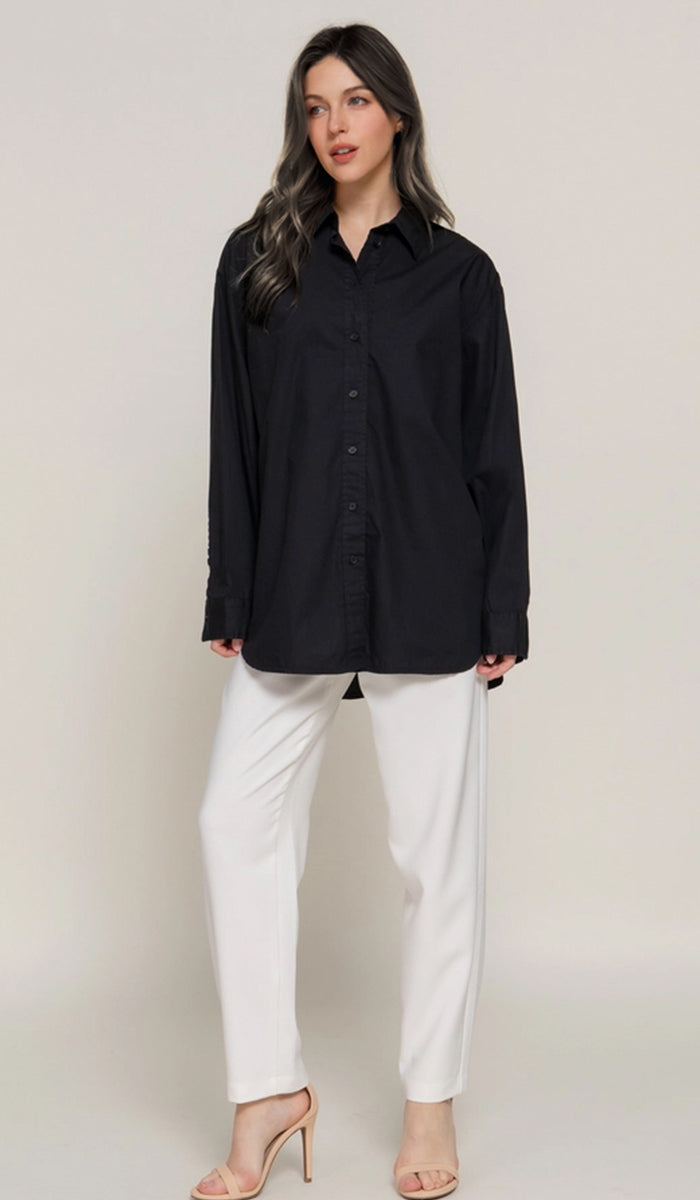 Zarin Relaxed Fit Cotton Poplin Buttondown Shirt - Black