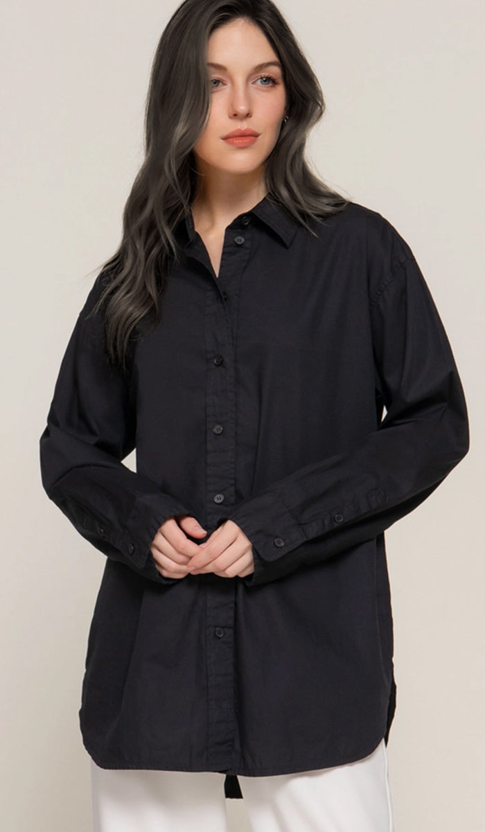 Zarin Relaxed Fit Cotton Poplin Buttondown Shirt - Black