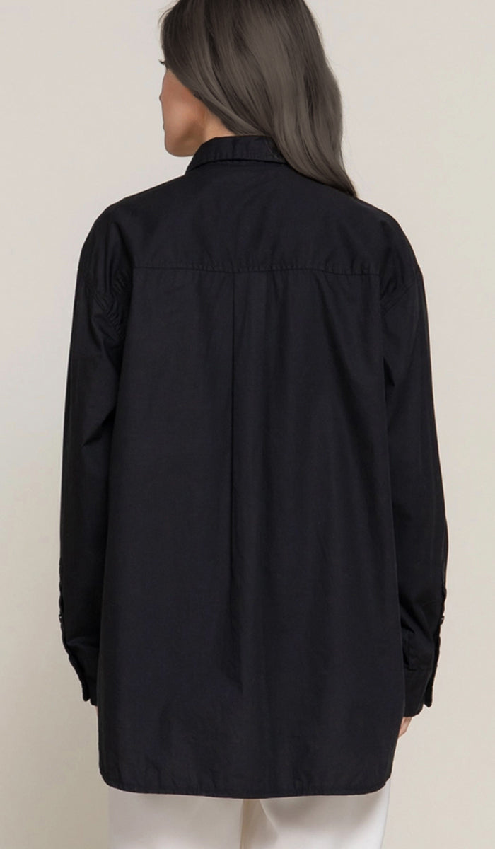 Zarin Relaxed Fit Cotton Poplin Buttondown Shirt - Black