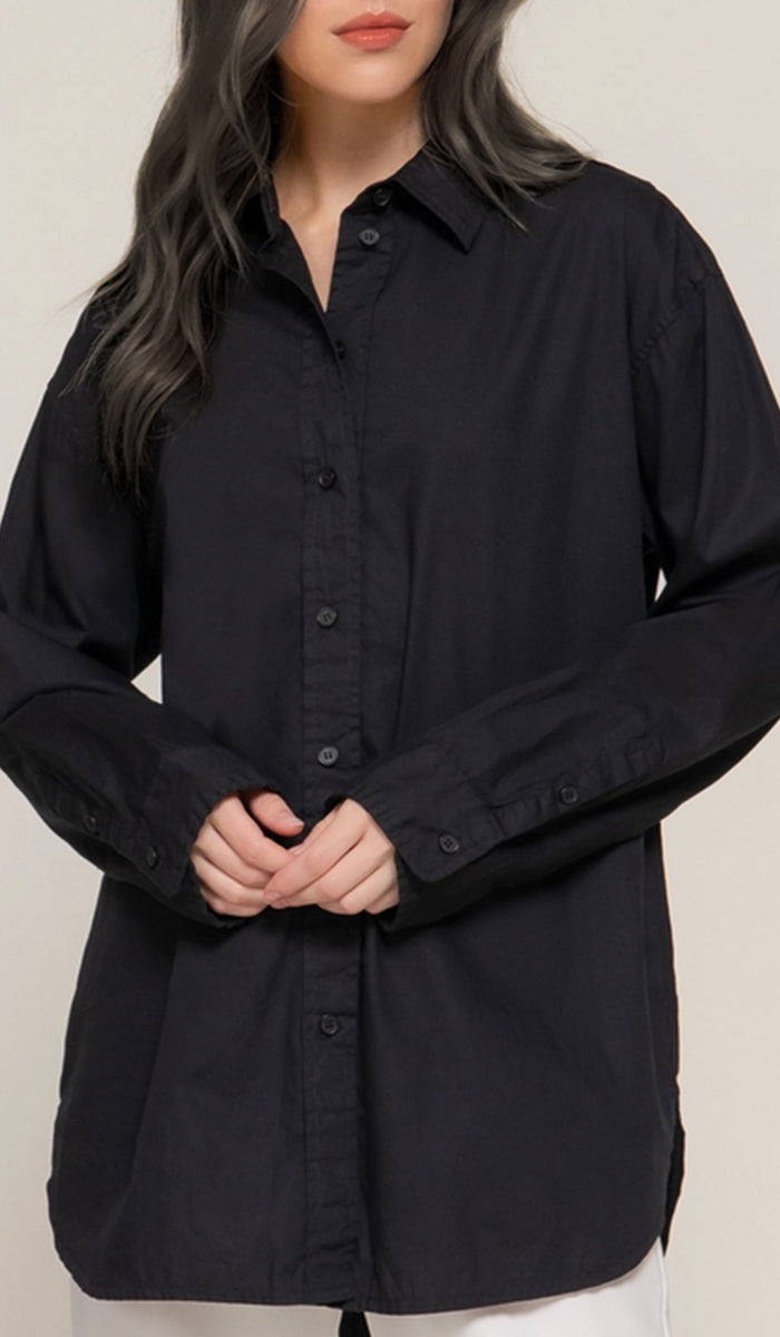 Zarin Relaxed Fit Cotton Poplin Buttondown Shirt - Black