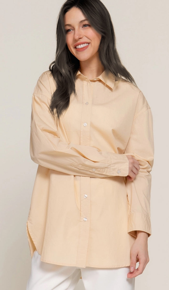 Zarin Relaxed Fit Cotton Poplin Buttondown Shirt - Daisy