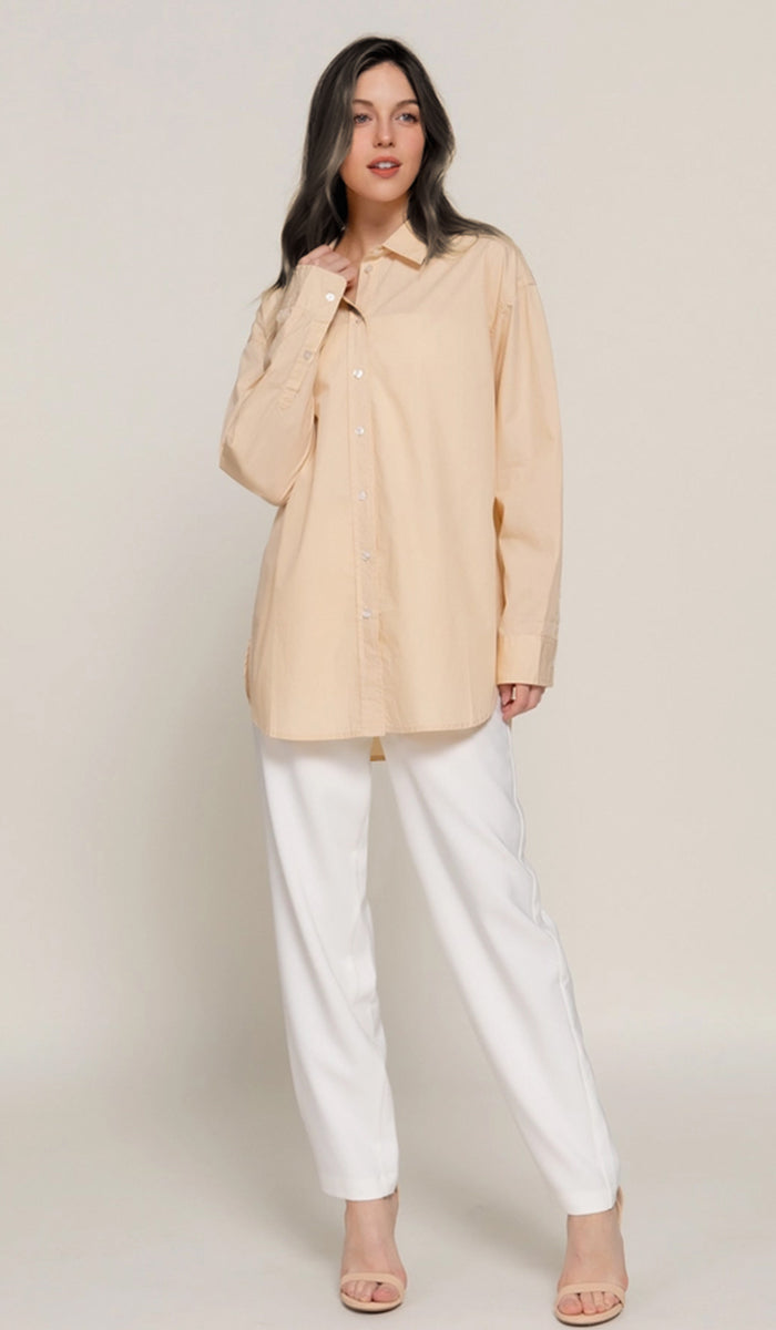 Zarin Relaxed Fit Cotton Poplin Buttondown Shirt - Daisy