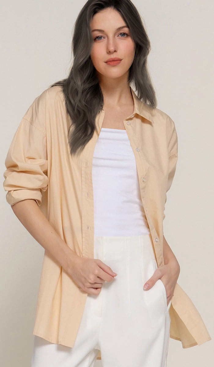 Zarin Relaxed Fit Cotton Poplin Buttondown Shirt - Daisy