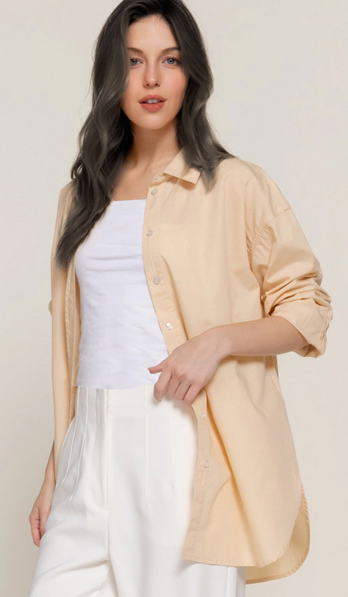 Zarin Relaxed Fit Cotton Poplin Buttondown Shirt - Daisy
