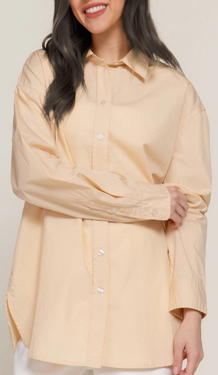 Zarin Relaxed Fit Cotton Poplin Buttondown Shirt - Daisy