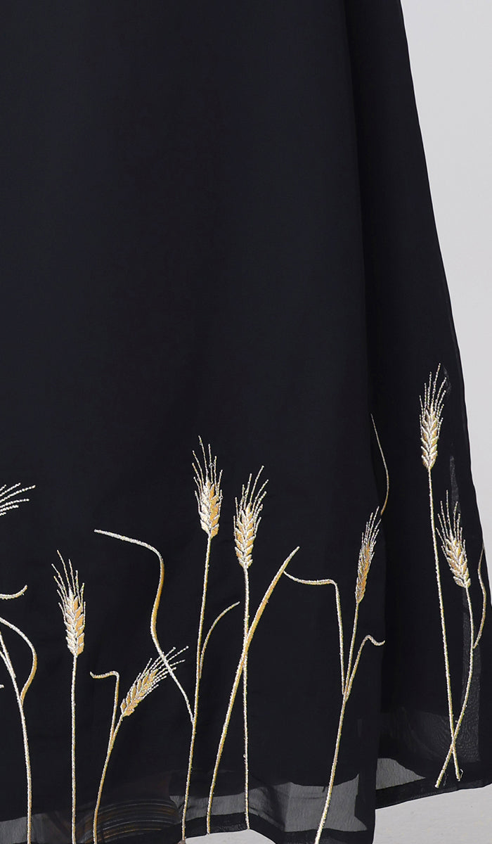 Zeeba Gold Embellished Modest Long Maxi Dress - Black - PREORDER (ships in 2 weeks)