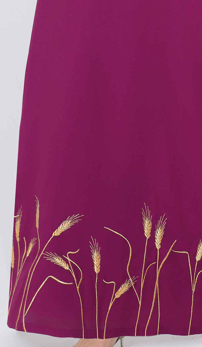 Zeeba Gold Embellished Modest Long Maxi Dress - Magenta - PREORDER (ships in 2 weeks)